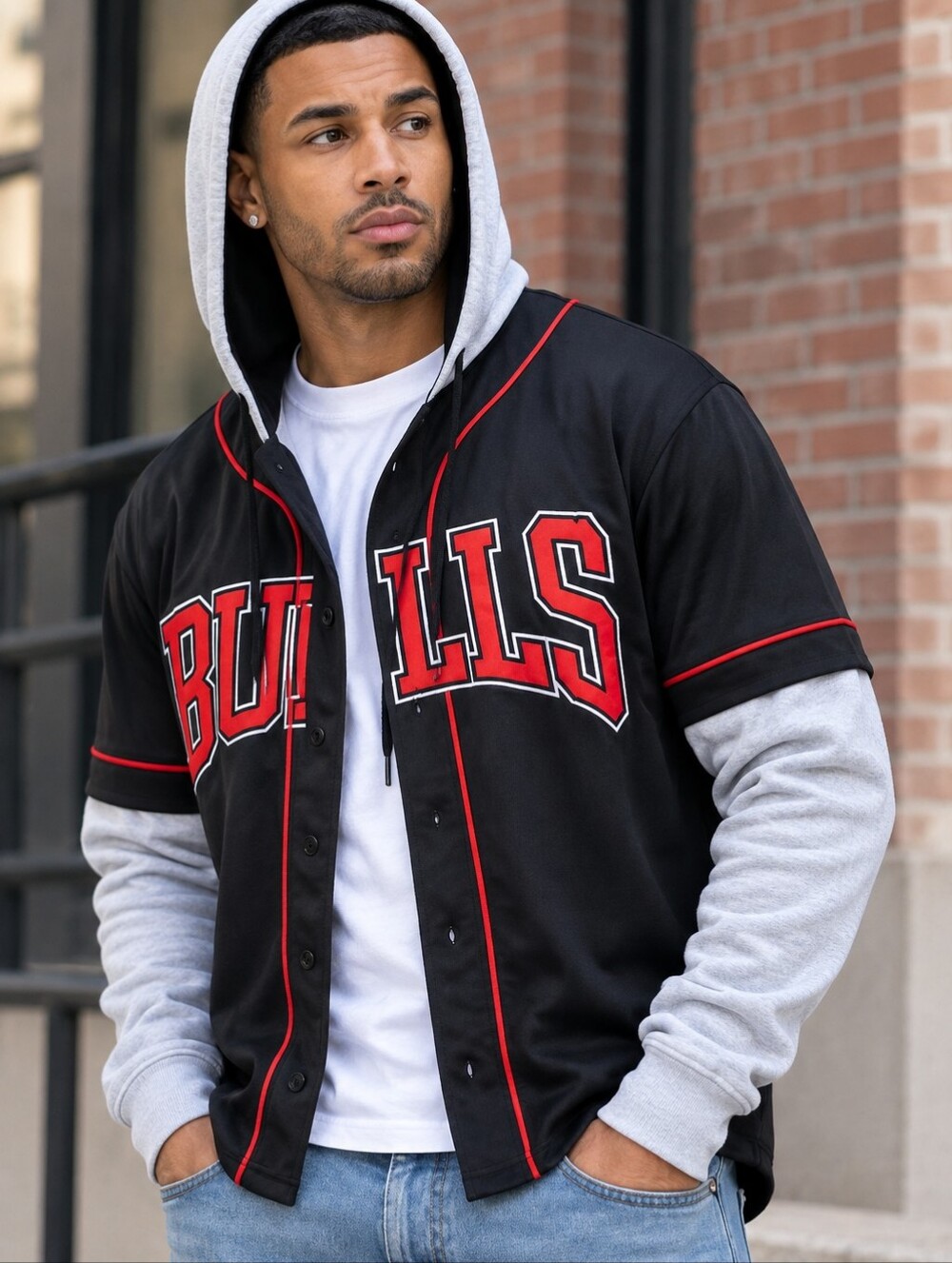 Ultra Game NBA Chicago Bulls Hoodie Jersey Button Up Shirt XL NWT -U